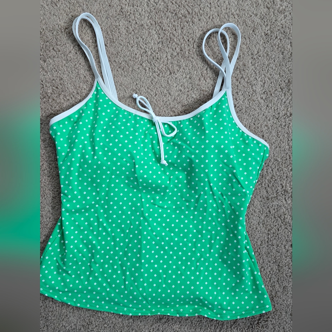 Lands' End Bright Green Polka Dot Swim Top Tankini New Sz 10 Medium Women's